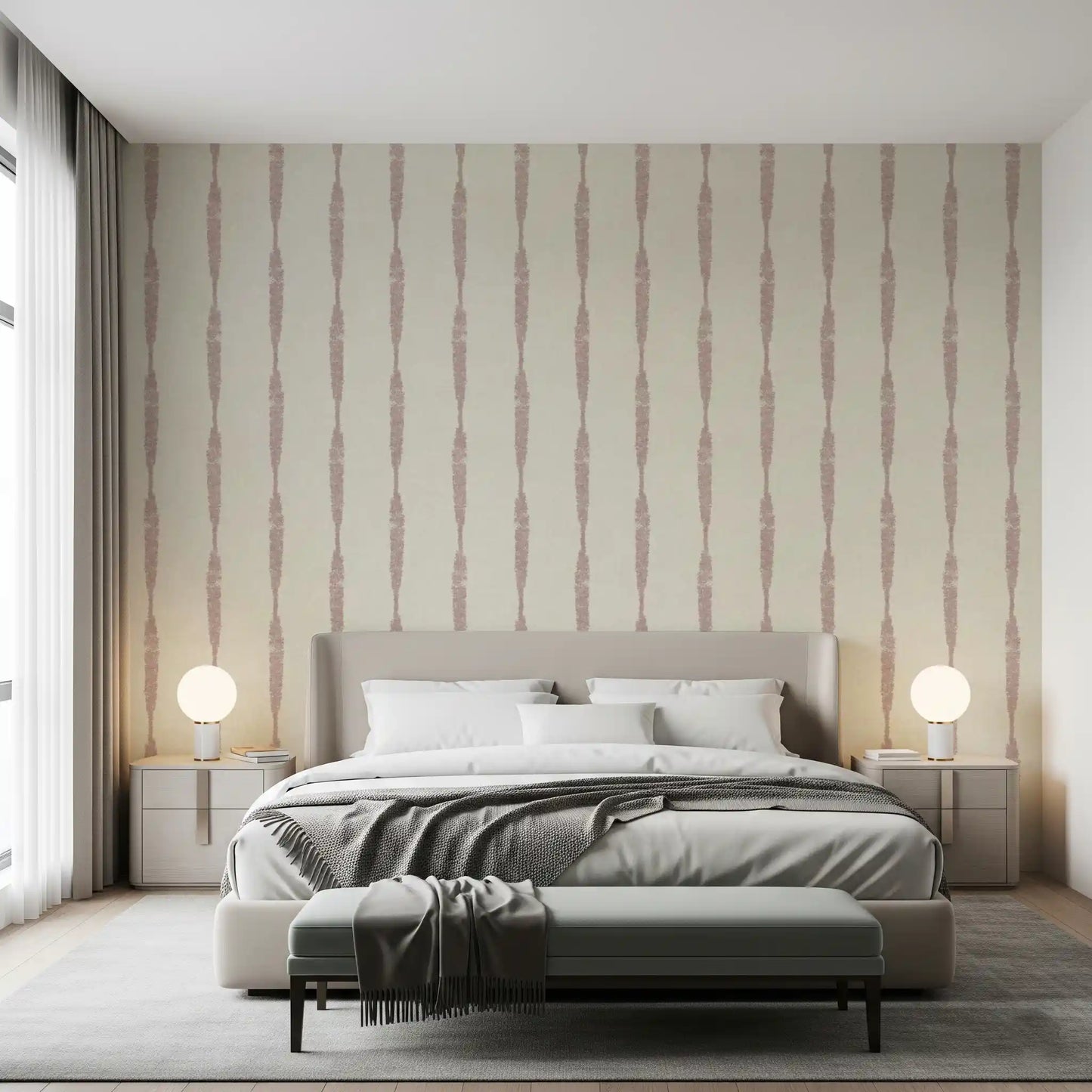 Intricate detailing visible throughout the Nude Pink Distressed Stripes wallpaper.