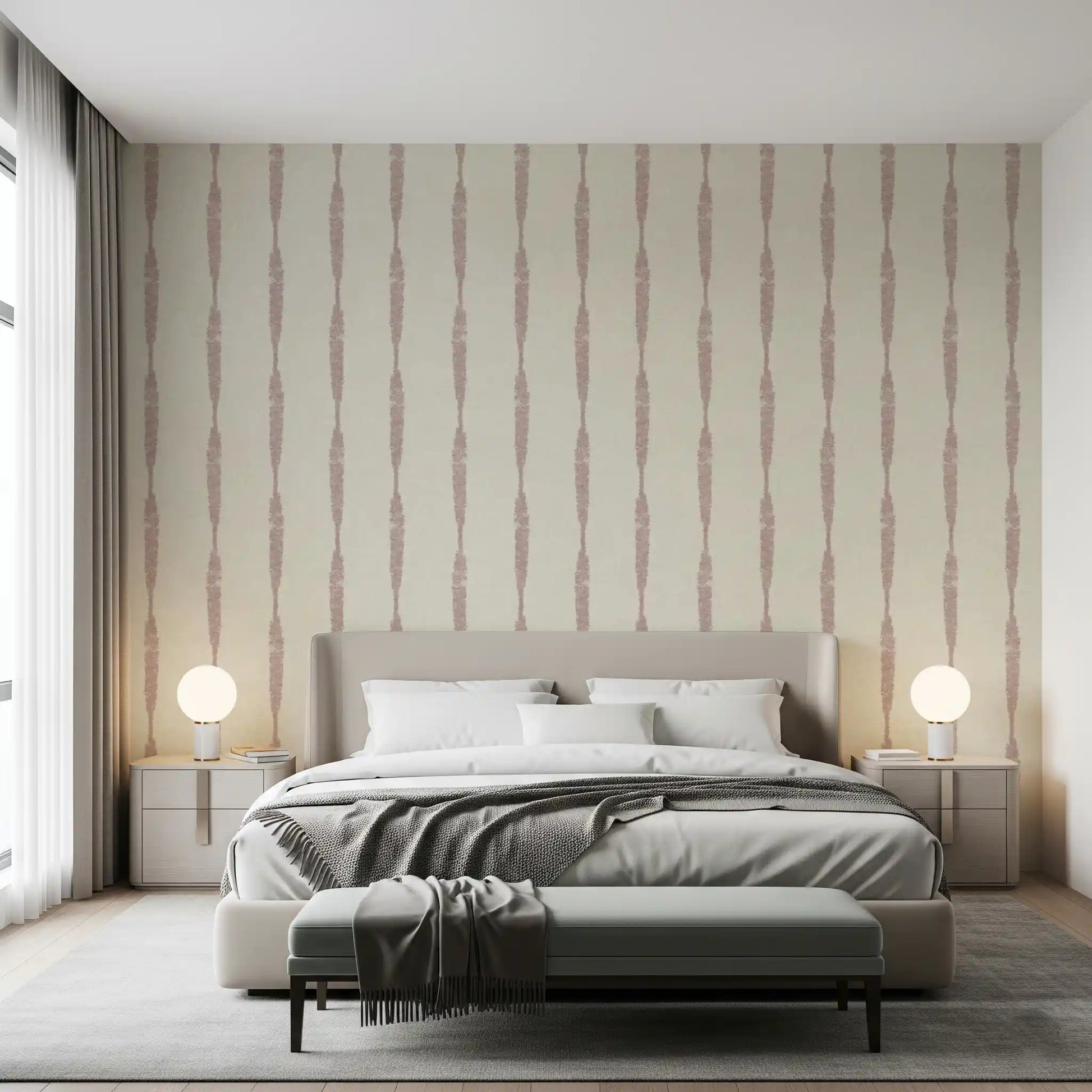 Intricate detailing visible throughout the Nude Pink Distressed Stripes wallpaper.
