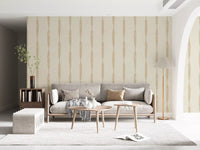 lounge highlighting a creamy white wallpaper with subtle lines.