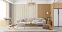 Close-up details reveal organic lines on the warm beige textured wallpaper.