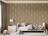 Warm beige and kaki tones blend across the textured stripes wallpaper pattern.