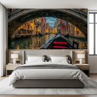 Amber light spills from old window frames in this Venice wall mural.