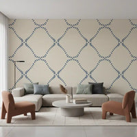 Hallway calm comes from cream linen and slate dots in this Dotted Lattice wallpaper.