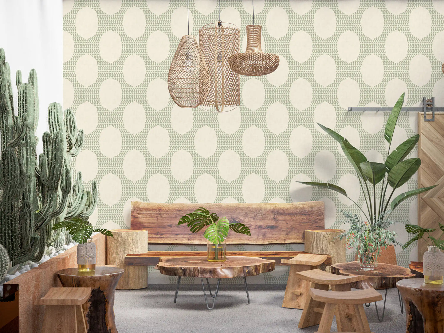 Beachy Boho Costal Green Mosaic Wallpaper⁠