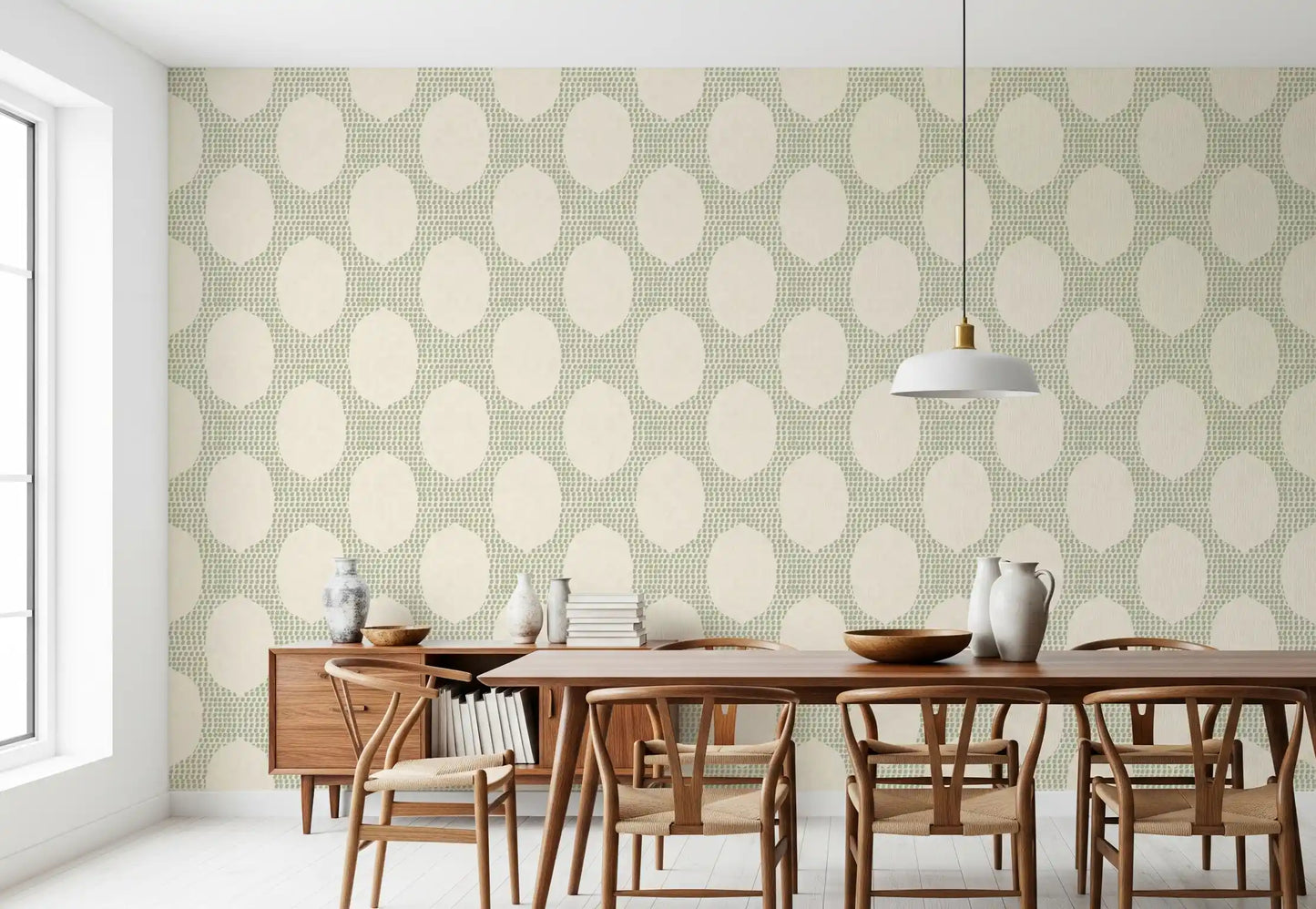 Beachy Boho Costal Green Mosaic Wallpaper⁠