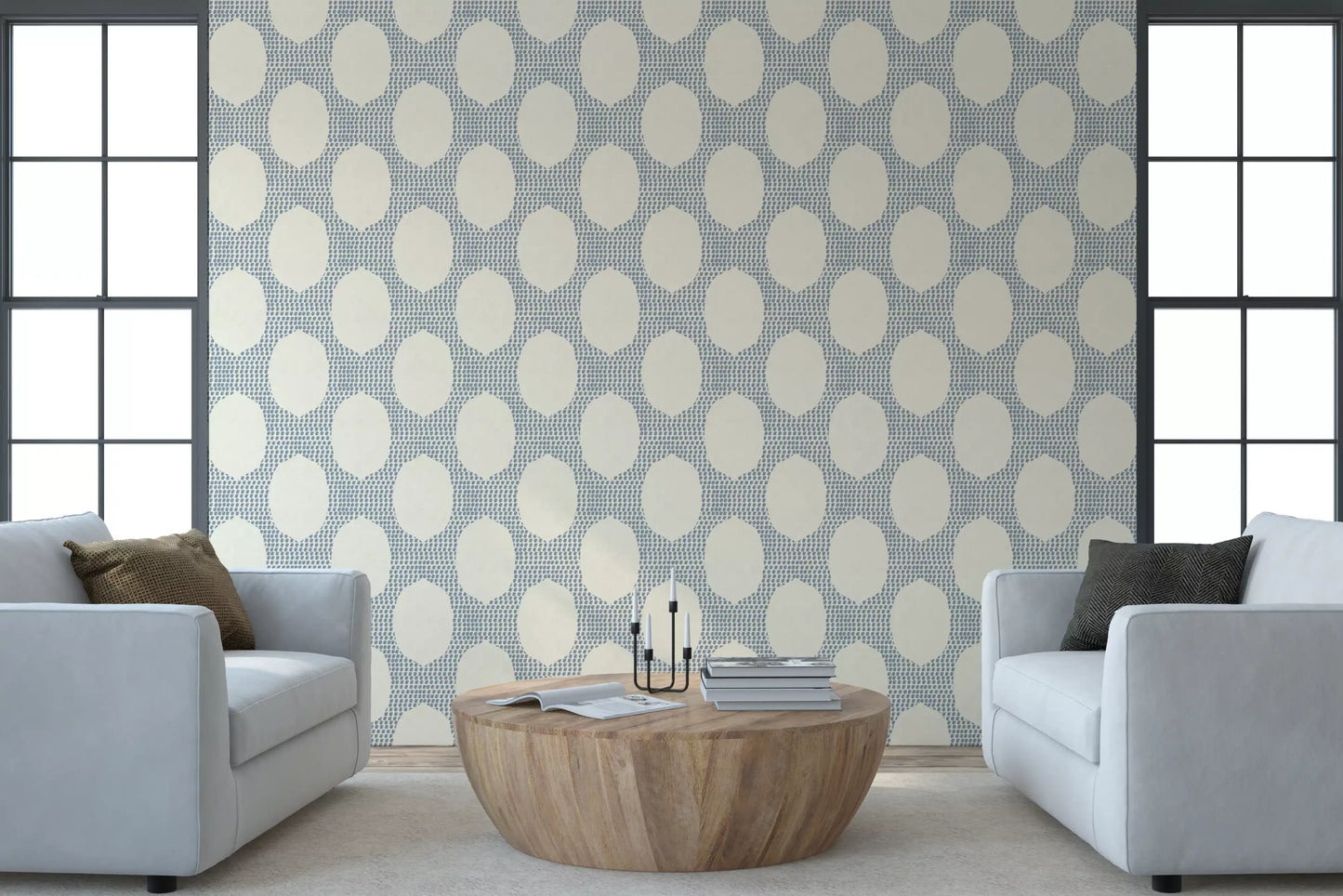 blue marks build the lattice in this slate mosaic wallpaper