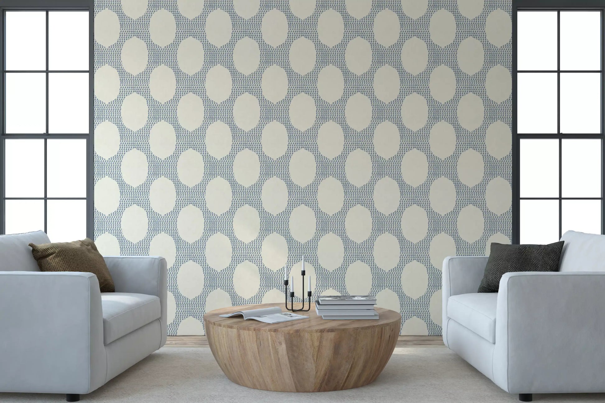 blue marks build the lattice in this slate mosaic wallpaper