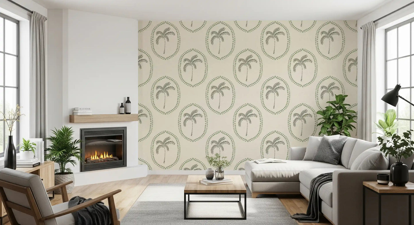 Looping dot trails connect each medallion on this Beachy Boho wallpaper.
