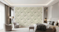 Tonal, almost monochrome motifs give this palm wallpaper a quiet look