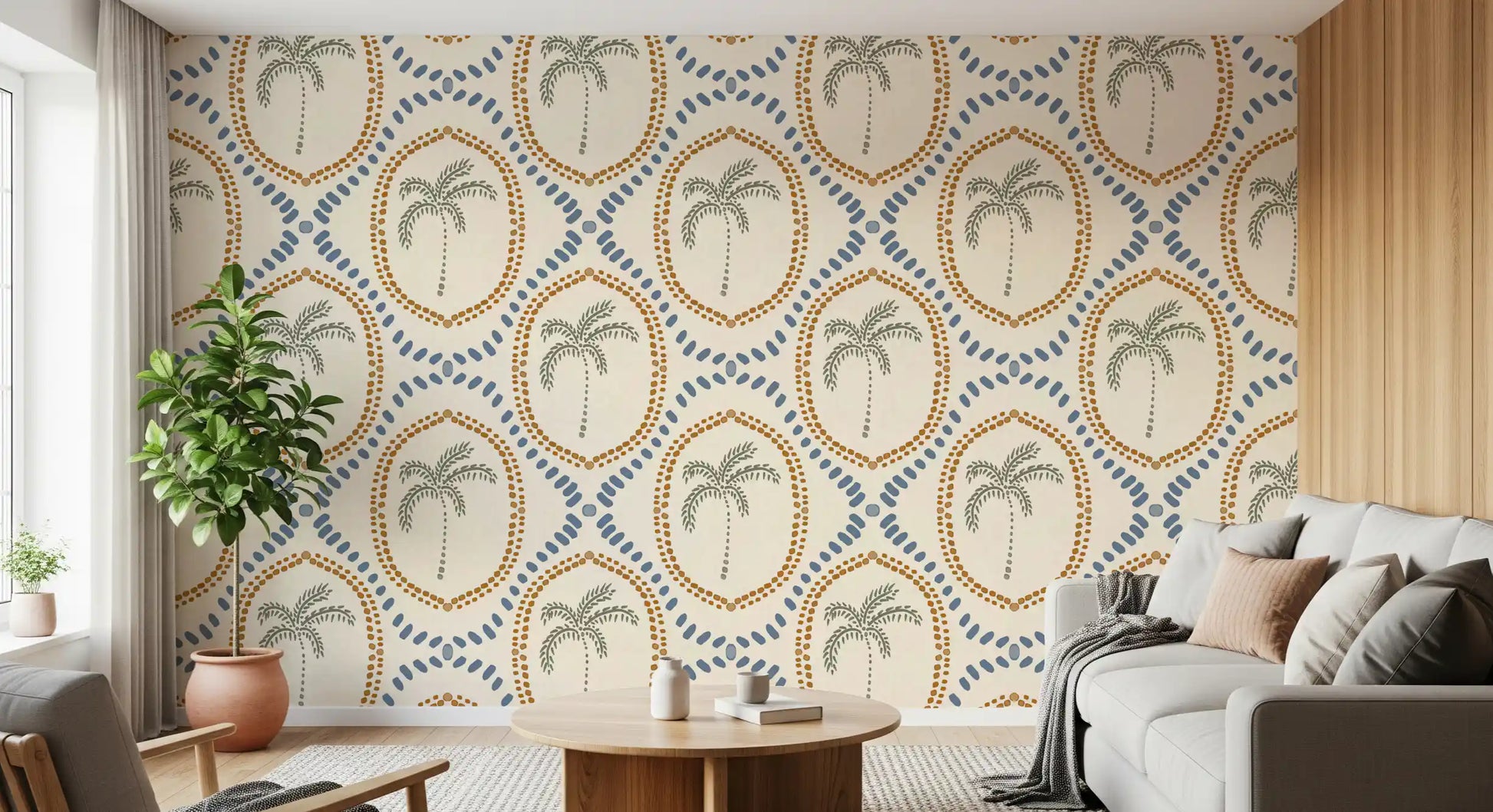 Symmetrical shapes forming a structured Beachy wallpaper grid.
