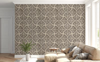 Pattern on Dark Brown Textured Scallops Fan Japandi Minimalist Wallpaper
