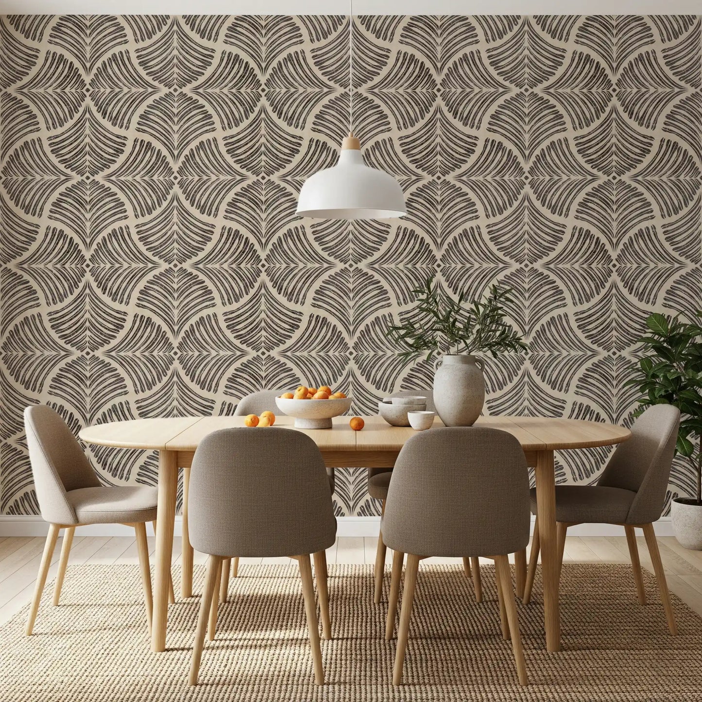 Surface of Dark Brown Textured Scallops Fan Japandi Minimalist Wallpaper