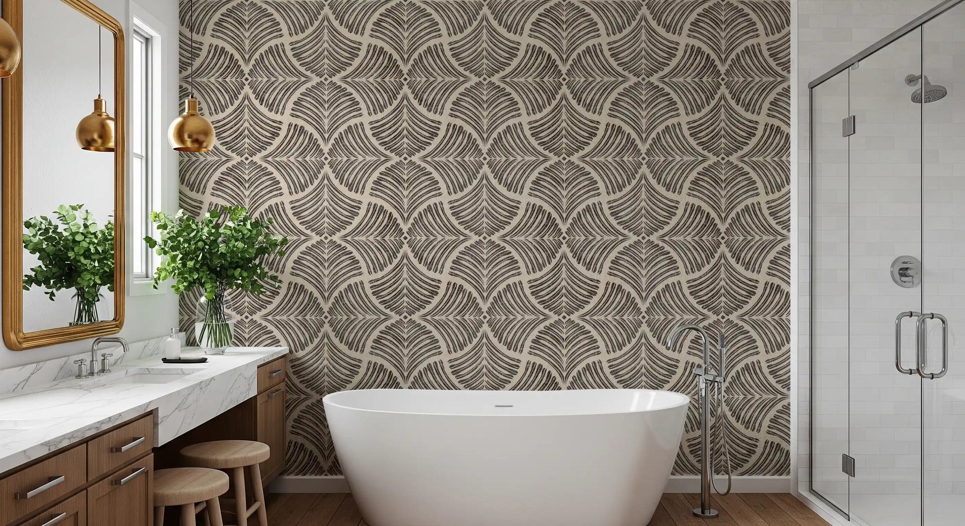 curved lines providing structure to this fan wallpaper
