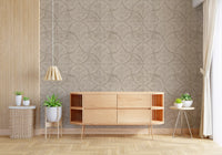 A Japandi hallway leans on the Sand Beige Scallops Fan wallpaper for warmth.