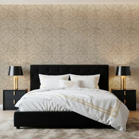 Bedroom  kept minimalist with the Sand Beige Textured Scallops Fan wallpaper.