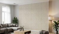 Cream-on-linen scallops give this minimalist wallpaper a quiet rhythm.