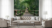 Winding bamboo trail scenery sets a fresh tone in this dining room wall mural.