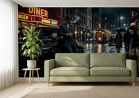 Bright living room completed with a vintage Noir wall mural.