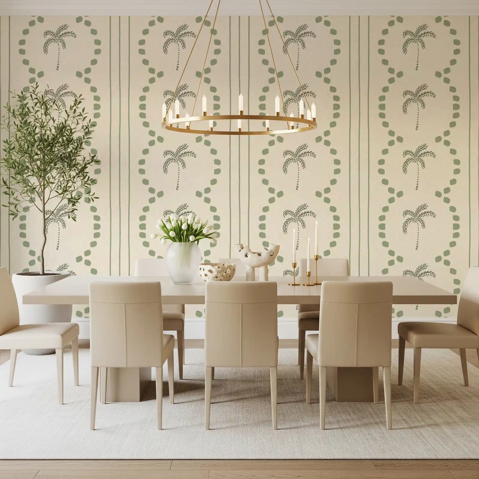 Wavy dotted lines perfectly accentuating this deco wallpaper motif