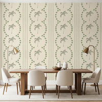 Surface view of the Tropical Palm Deco Stripes Costal Wallpaper