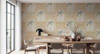 lines define the tropical palm art deco sand wallpaper.