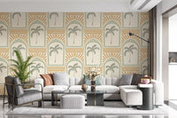 Stylized tree shapes enclosed seamlessly across this retro Art Deco Archways wallpaper.