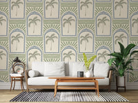 Another cozy lounge corner showing this blue archways wallpaper background