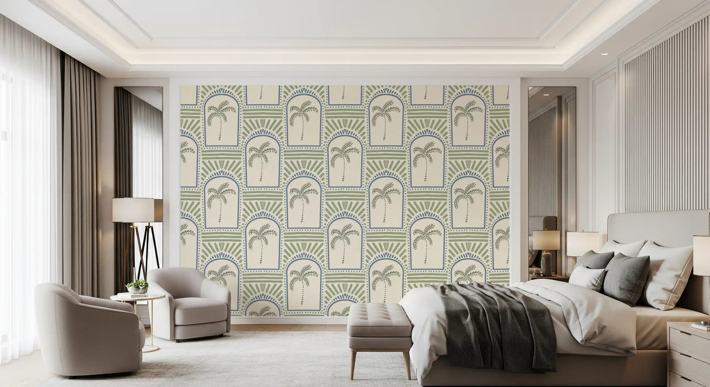 Cream background texture peeking through this art deco wallpaper design