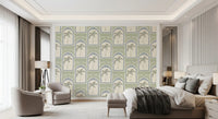 Cream background texture peeking through this art deco wallpaper design