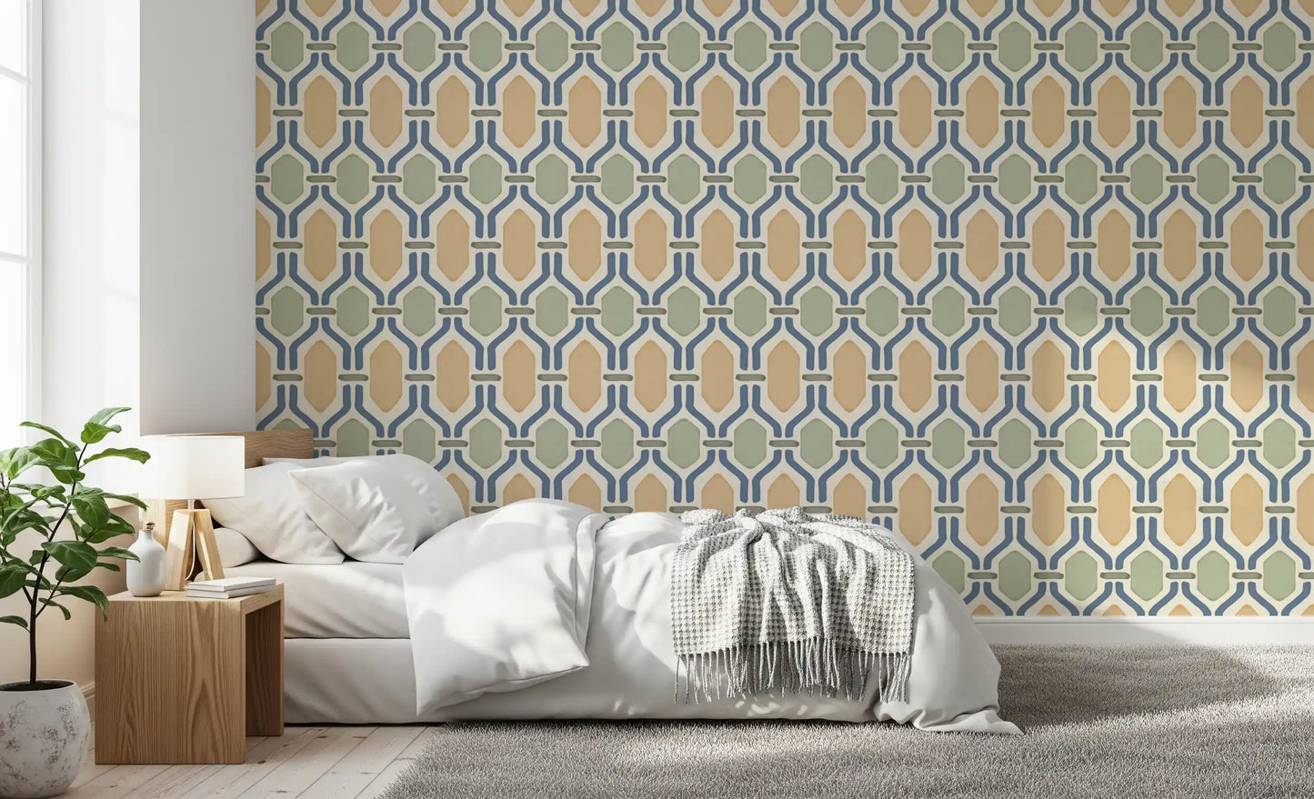 Precise geometric structure revealing the Art Deco Trellis Wallpaper layout.