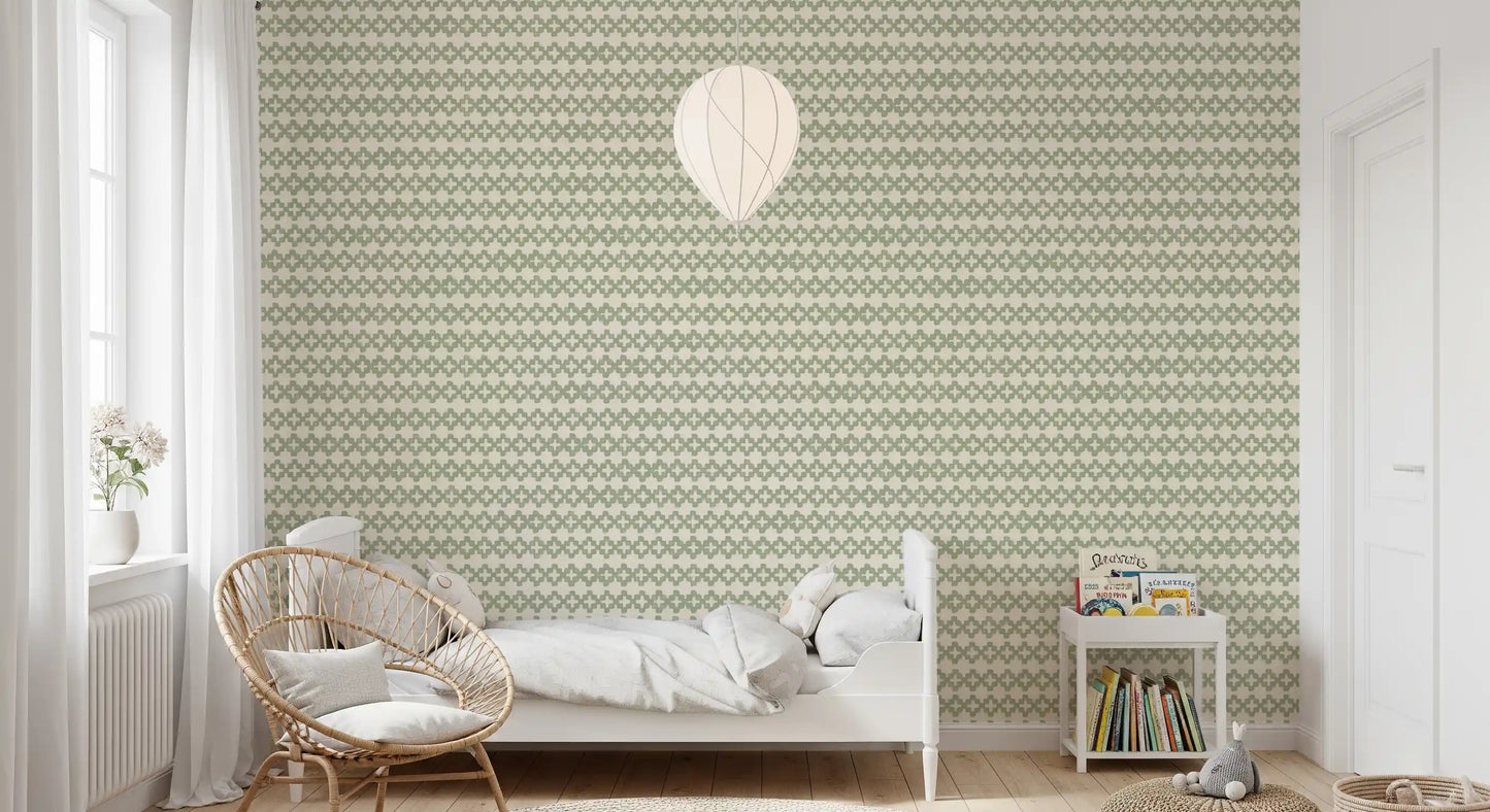 Zellige Cross Ornament Coastal Green Wallpaper⁠