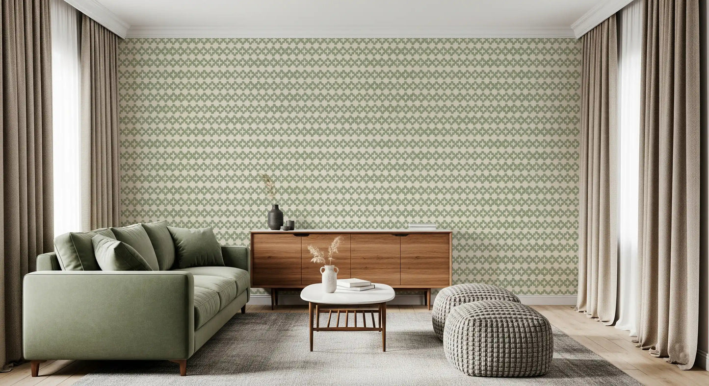 Zellige Cross Ornament Coastal Green Wallpaper⁠