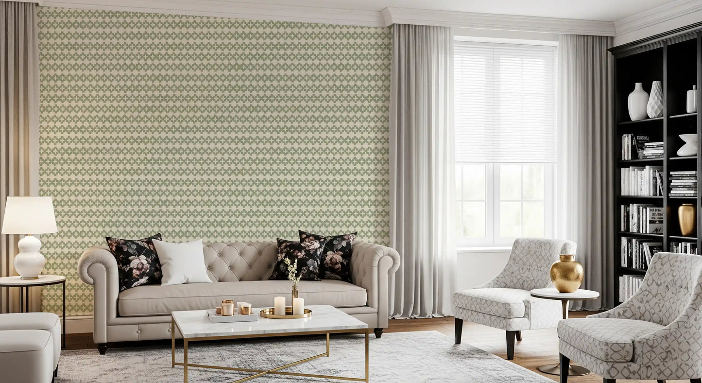 Zellige Cross Ornament Coastal Green Wallpaper⁠