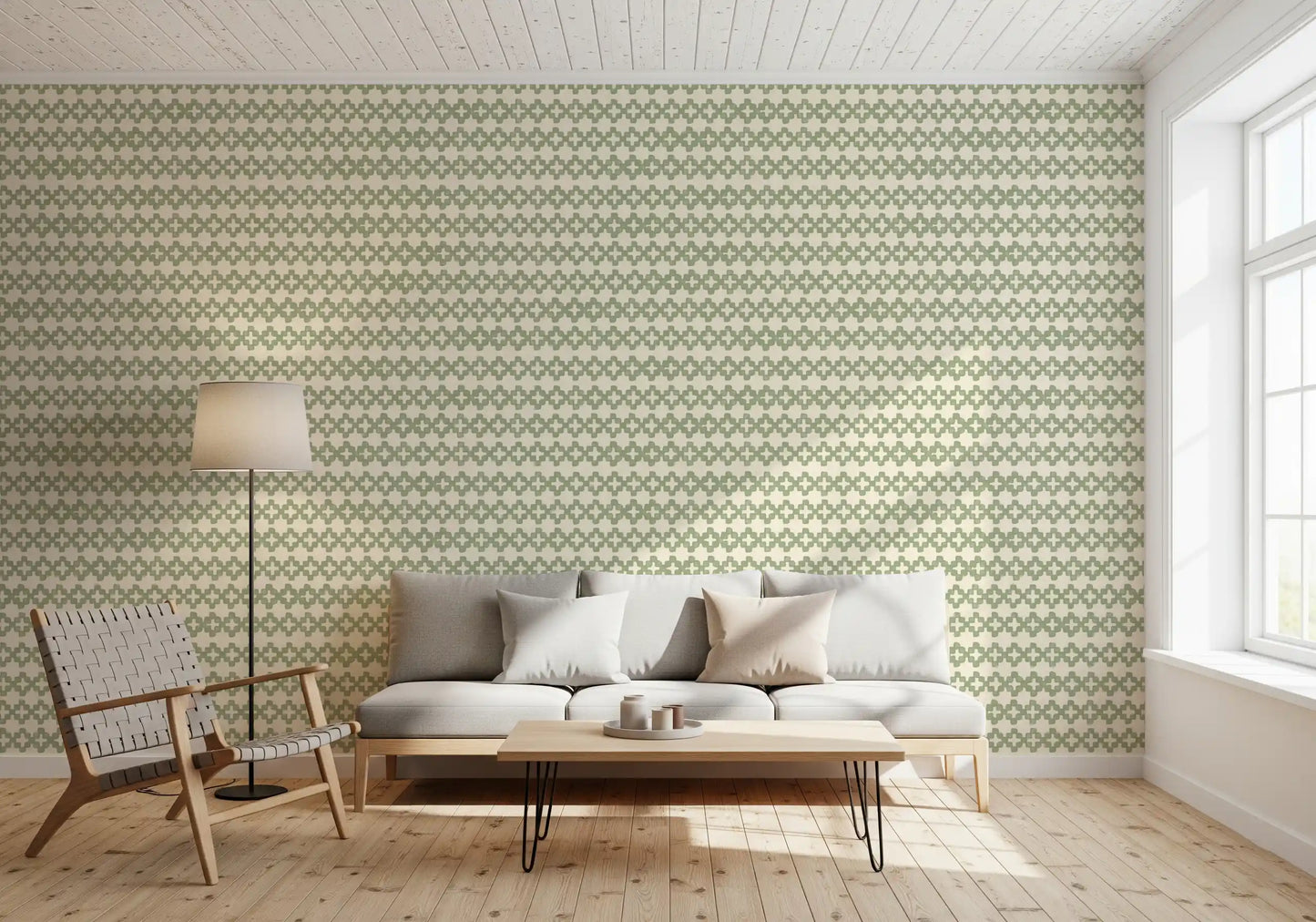 Zellige Cross Ornament Coastal Green Wallpaper⁠
