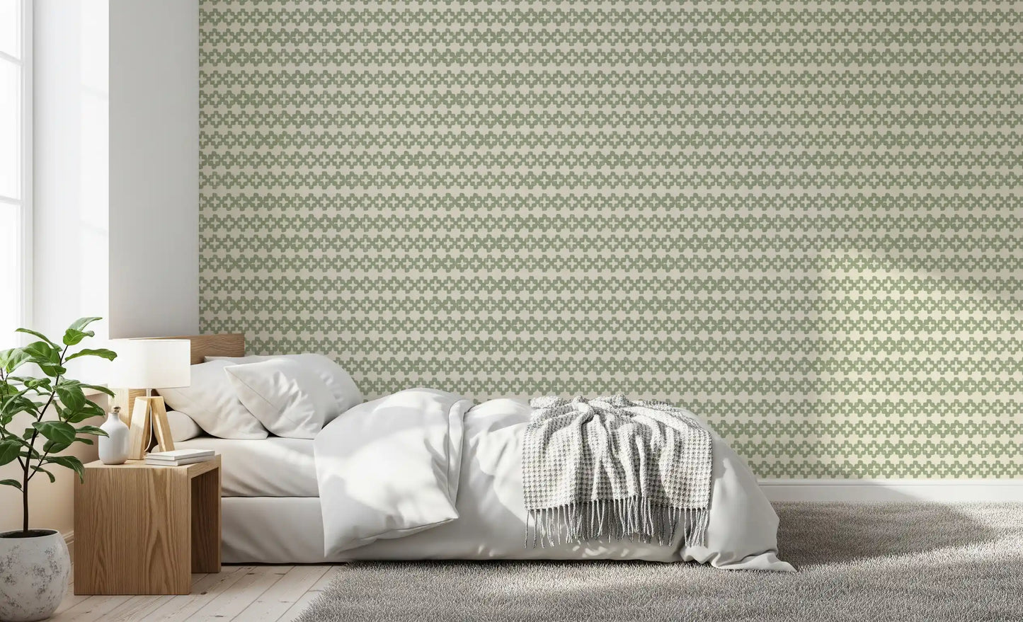 Zellige Cross Ornament Coastal Green Wallpaper⁠