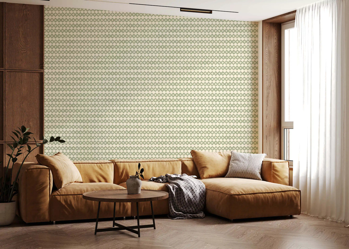 Zellige Cross Ornament Coastal Green Wallpaper⁠