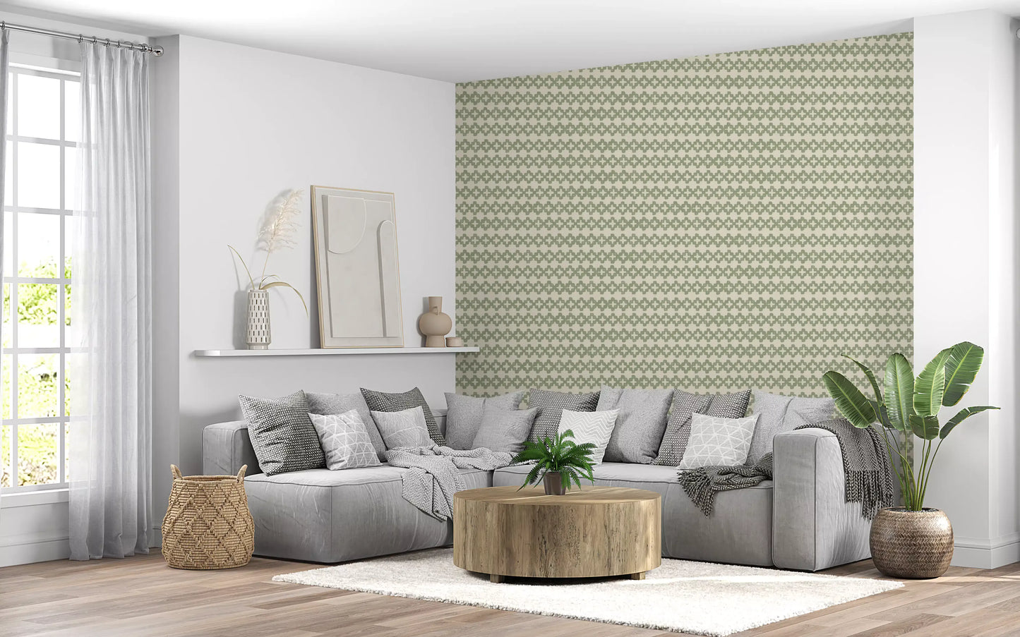 Zellige Cross Ornament Coastal Green Wallpaper⁠