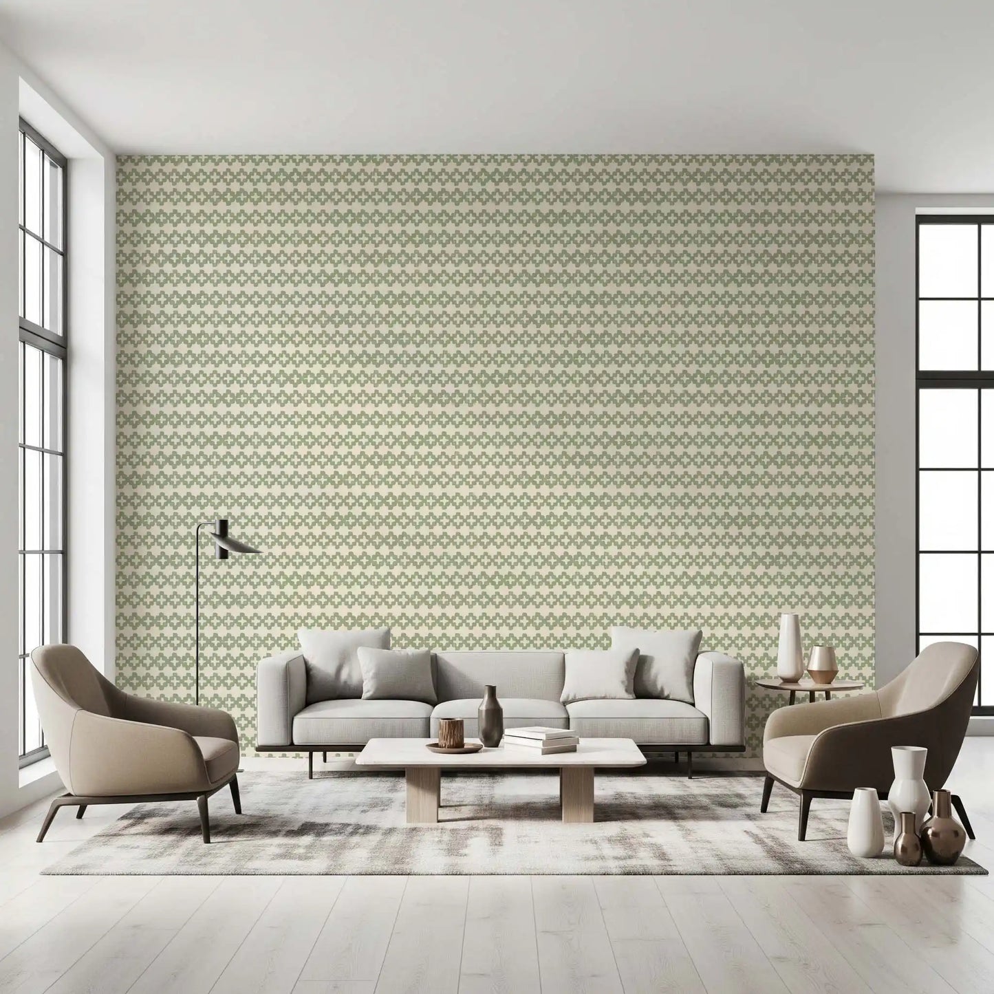 Zellige Cross Ornament Coastal Green Wallpaper⁠