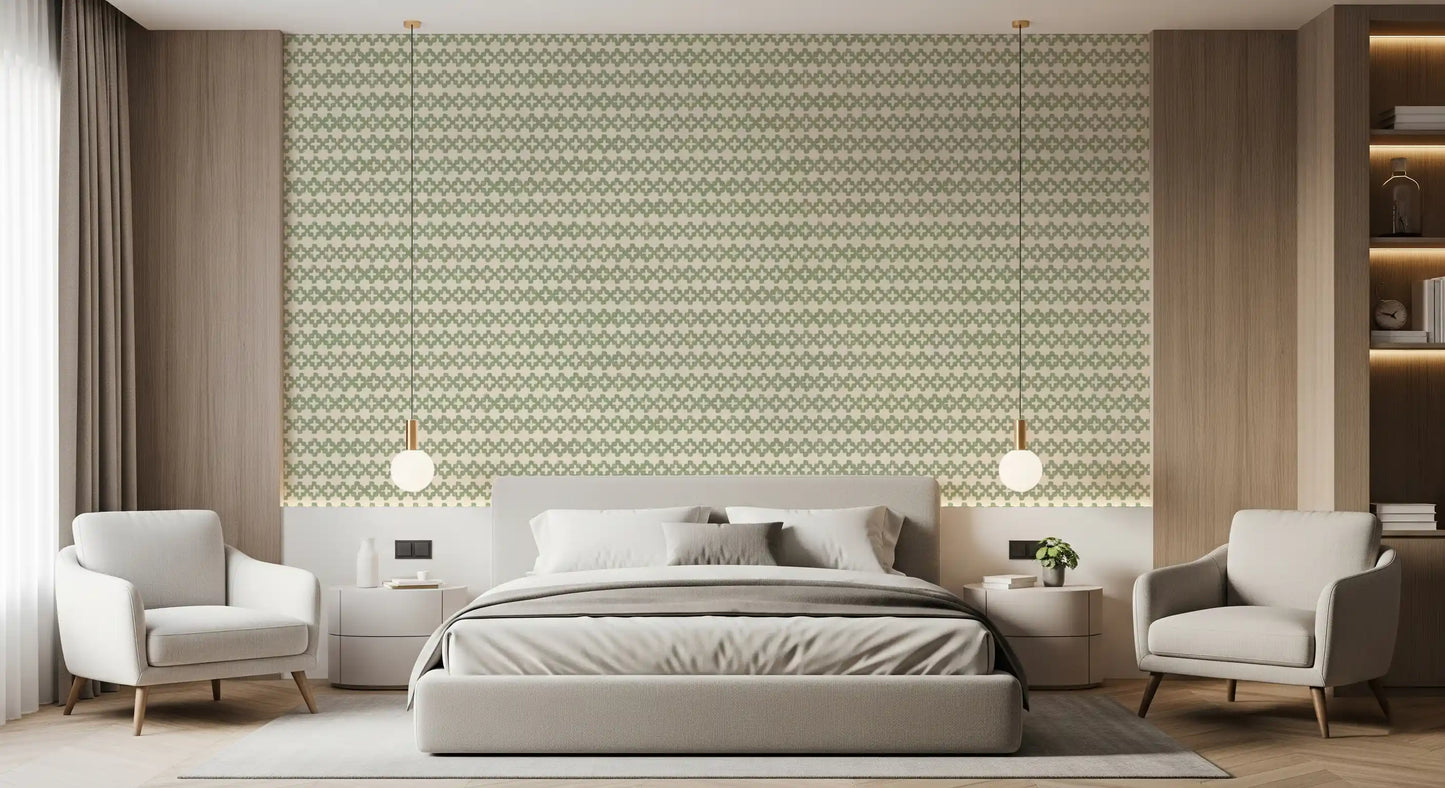 Zellige Cross Ornament Coastal Green Wallpaper⁠