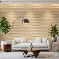 Cream linen texture sits behind the Zellige Cross Ornament Sand wallpaper figures.