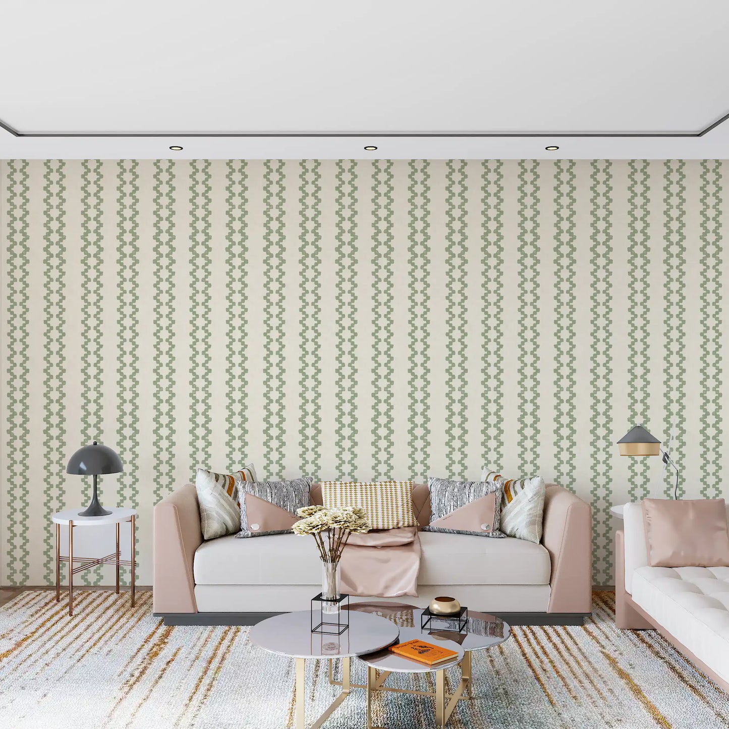 Zellige Striped Ornament Coastal Green Wallpaper⁠
