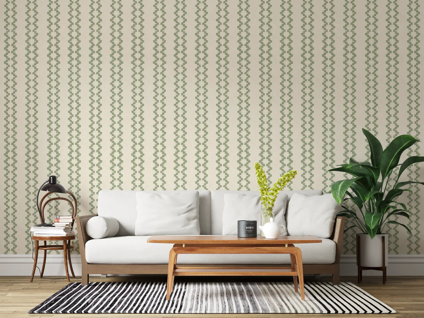 Zellige Striped Ornament Coastal Green Wallpaper⁠