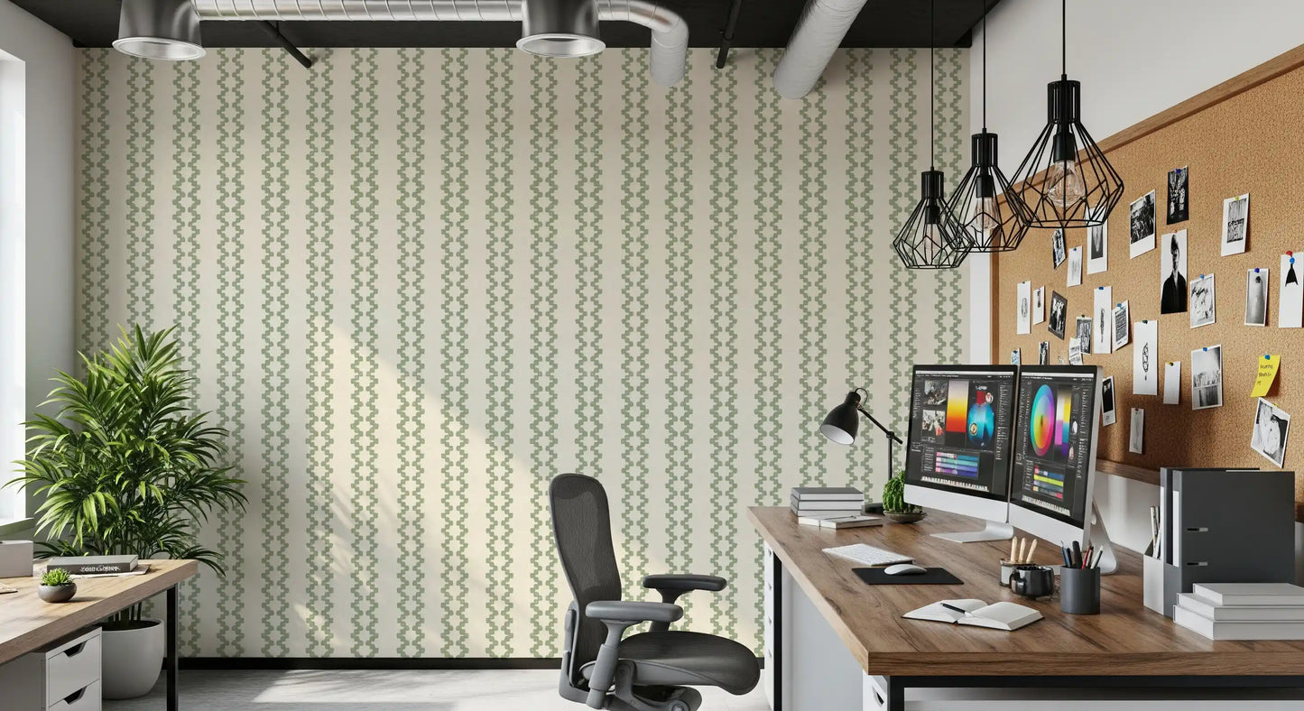 Zellige Striped Ornament Coastal Green Wallpaper⁠