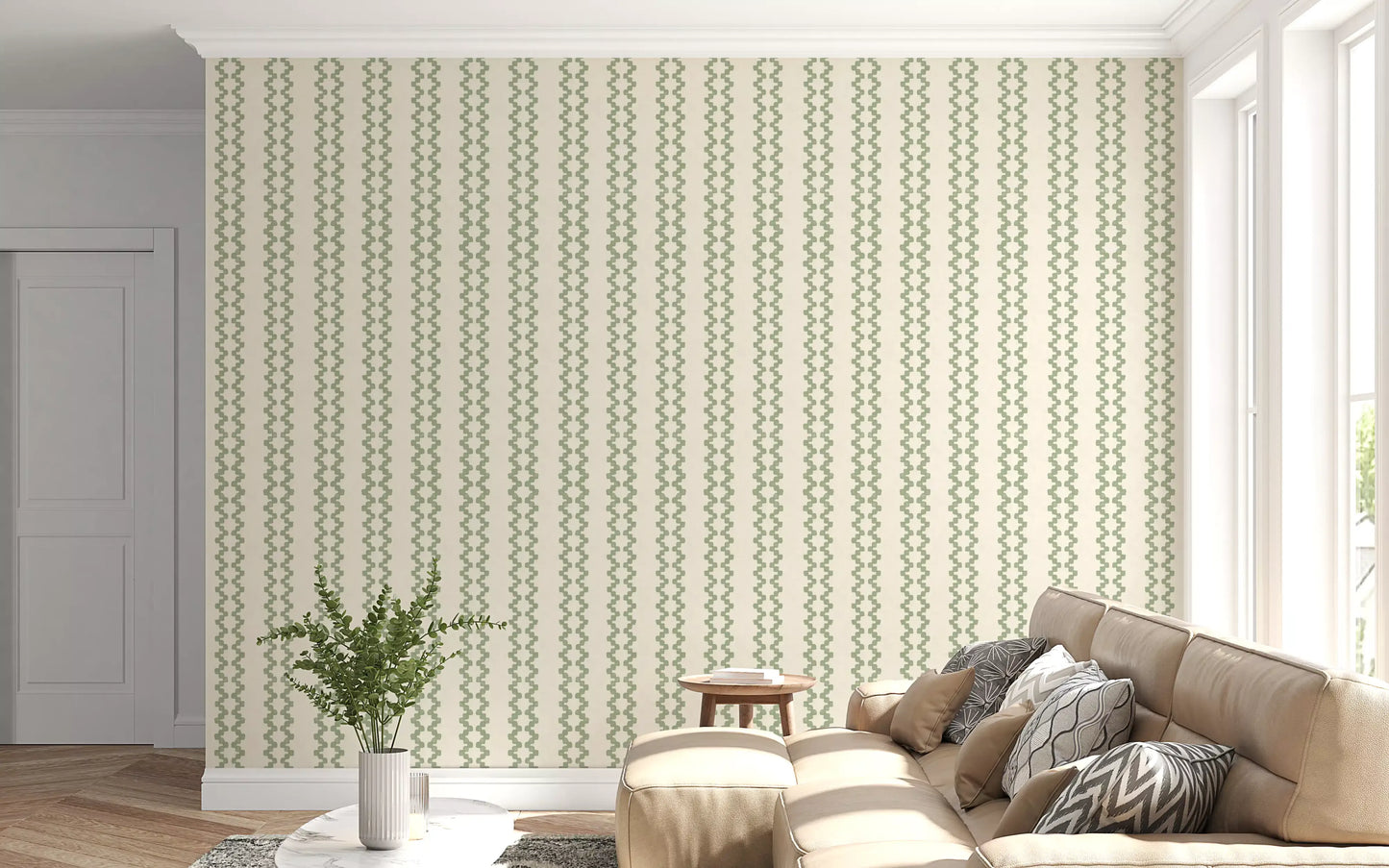 Zellige Striped Ornament Coastal Green Wallpaper⁠