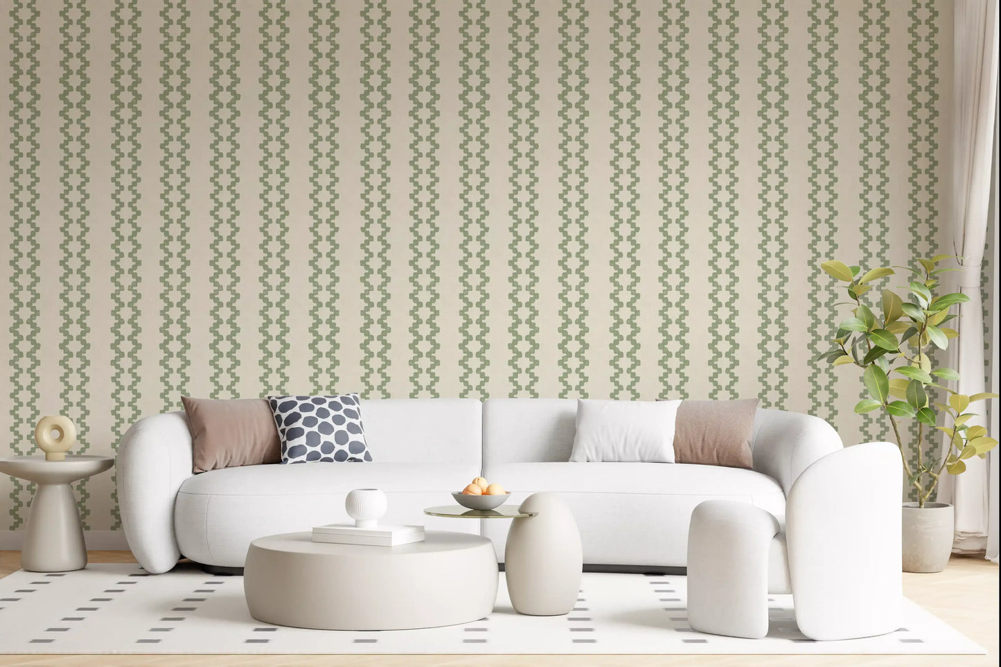 Zellige Striped Ornament Coastal Green Wallpaper⁠