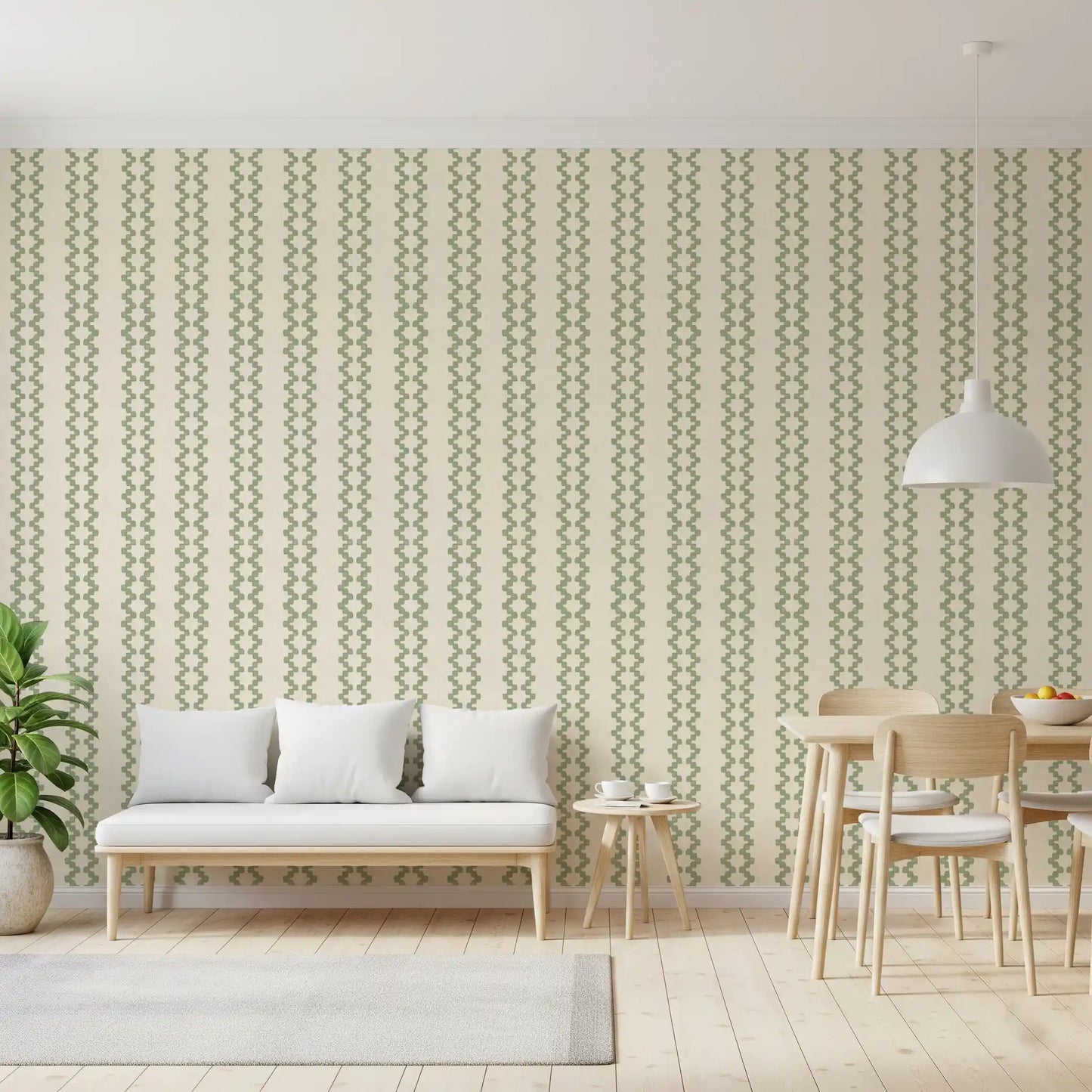 Zellige Striped Ornament Coastal Green Wallpaper⁠