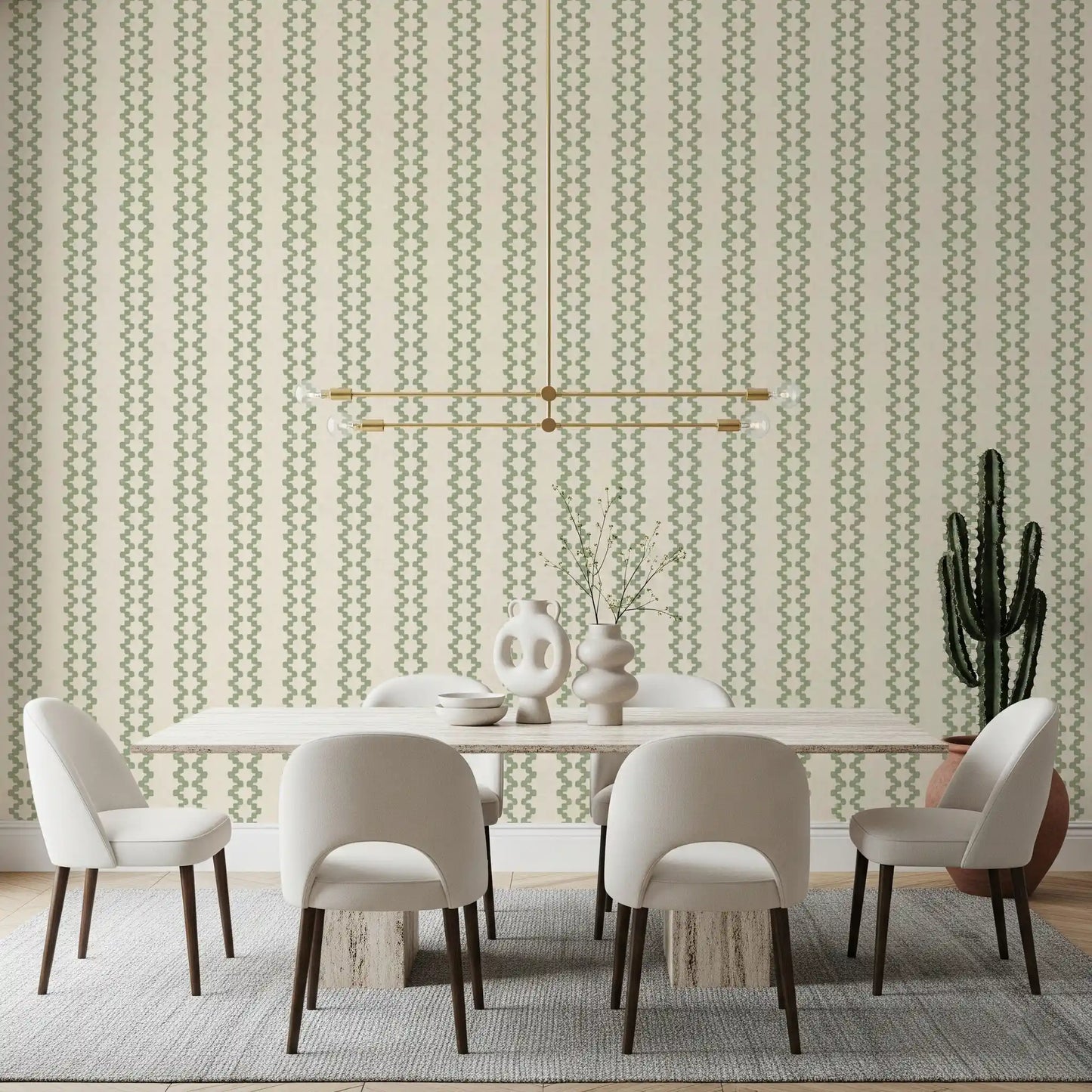 Zellige Striped Ornament Coastal Green Wallpaper⁠