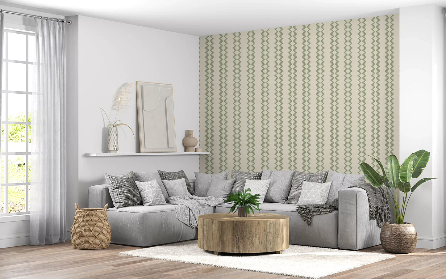 Zellige Striped Ornament Coastal Green Wallpaper⁠