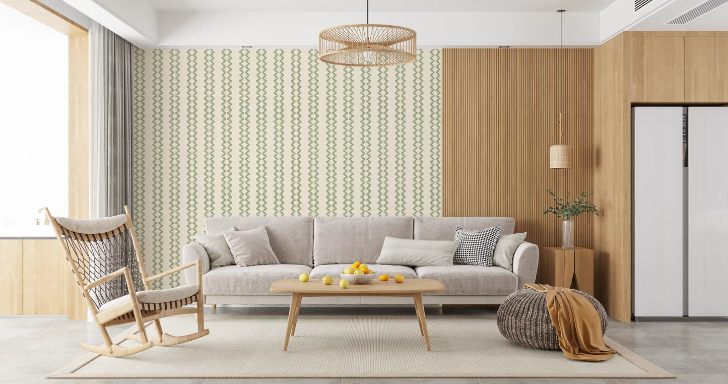 Zellige Striped Ornament Coastal Green Wallpaper⁠