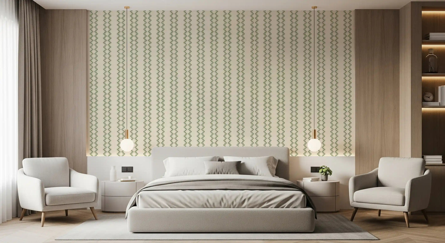 Zellige Striped Ornament Coastal Green Wallpaper⁠